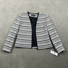 Evan-Picone Black Label Blazer Women 10 Khaki Black Striped Collarless Jacket NW