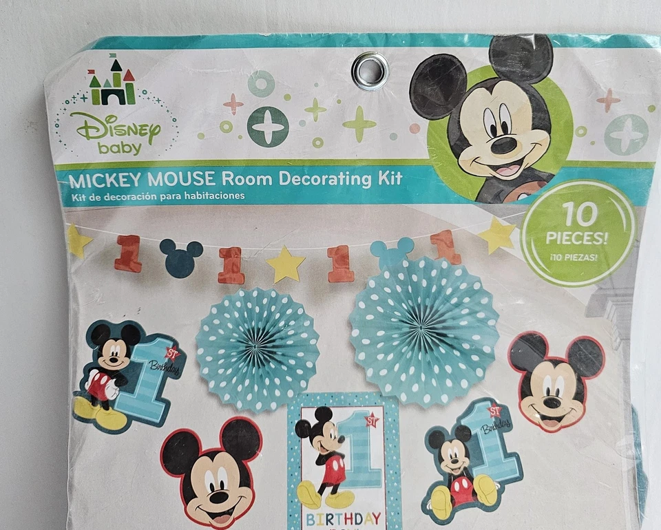 Disney Bebé Mickey Mouse Kit de Decoración de Habitación 10 Piezas 1er Cumpleaños Fiesta Set Foto 3 de 4