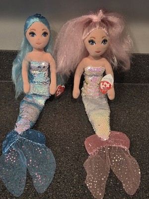  TY Sea Sequins Plush Mermaids SET OF 2 (Cora, & Indigo) 18'' Limited Collection