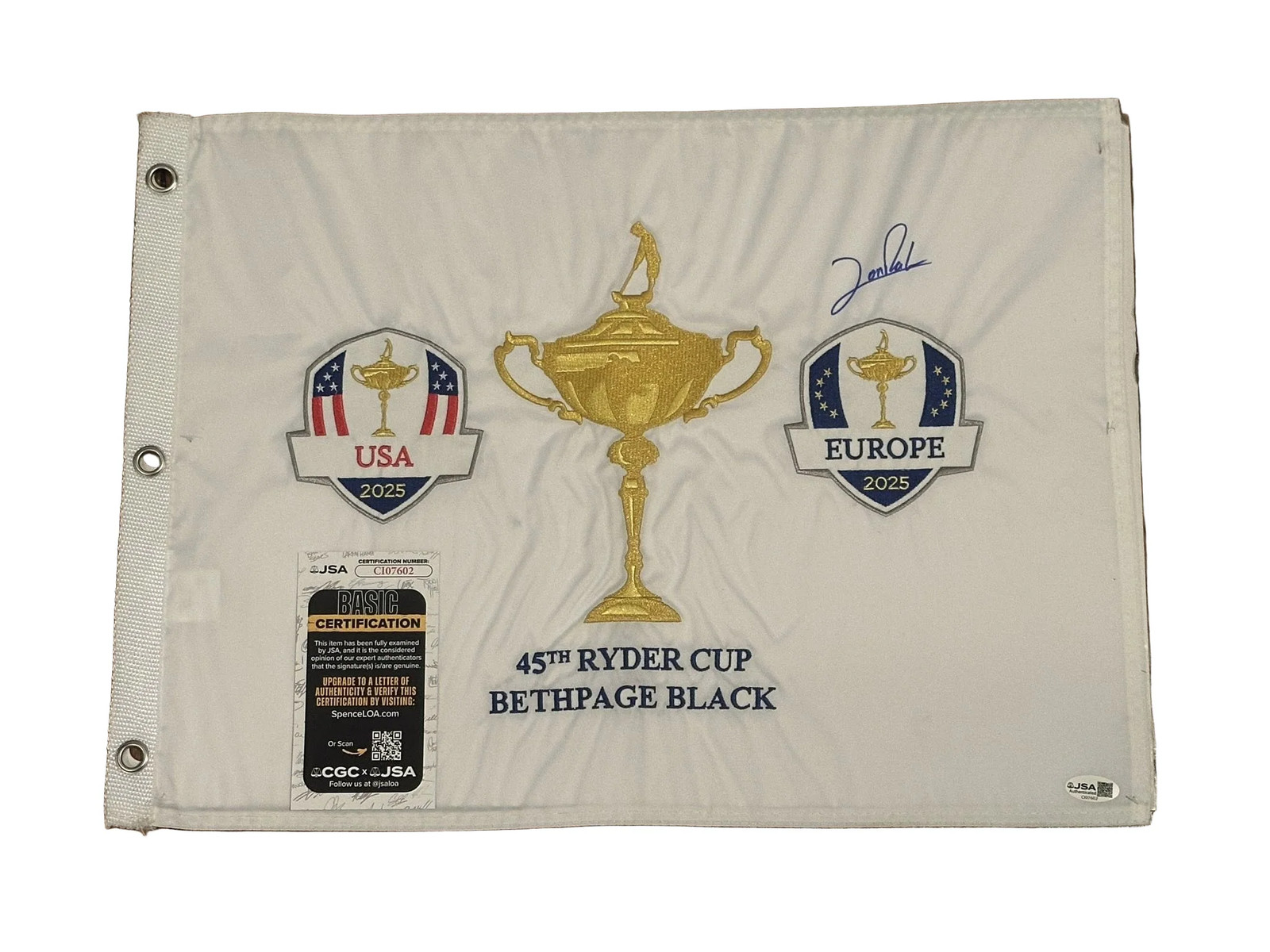 Jon Rahm Autographed Signed 2025 Ryder Cup Pin Flag Team Europe JSA COA 