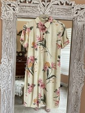 Caribbean Joe Rayon Floral Pullover Wood Bottons Collared Shift Day Dress MP