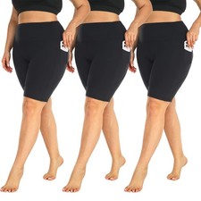 3 Pack Plus Size 8" Biker Shorts with Pockets for Women-High Waist Non-See Th...