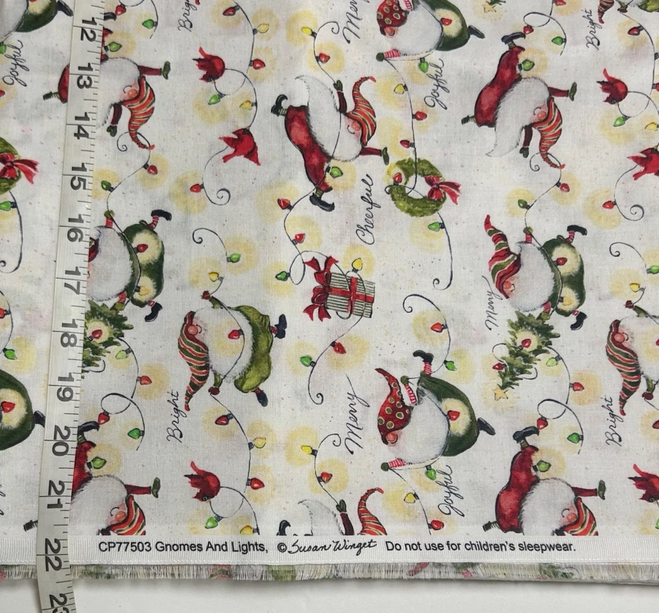 NEW 100% cotton Christmas fabric half yard - Gnomes And Lights - Susan Winget