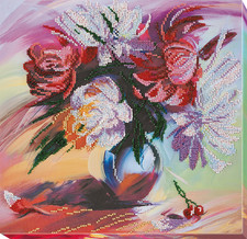 Bead Embroidery Kit "Picturesque peonies" Stitching Handmade Beadwork