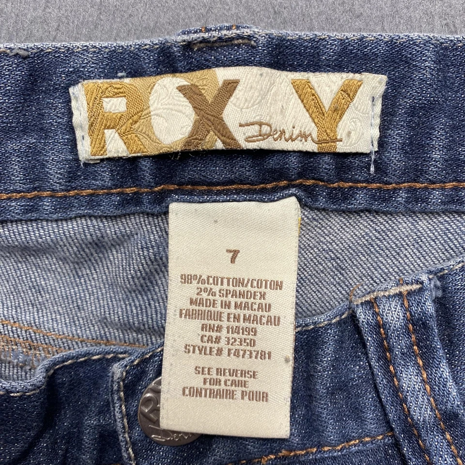 VTG Roxy Jeans Womens 7 Blue Sunset Beach Flare Fit Stretch Denim Mid Wash Y2K - Image 4 of 4