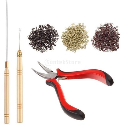 500pcs Micro Ring Link Haar und Feder Extensions: Zangen, Micro Ziehen Nadel