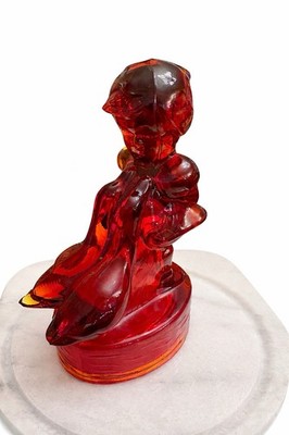 L E Smith Red Glass Girl with Geese Figurine -Vintage and Rare