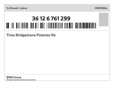 Genuine Bmw Tires Bridgestone Potenza Re 36126761299 New