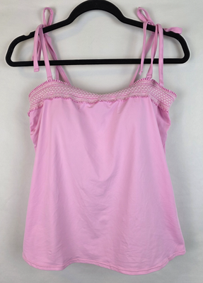 #ad Lands#x27; End Draper James Tankini Top Women#x27;s Size 14 Pink Smocked Swimsuit Swim $28.00