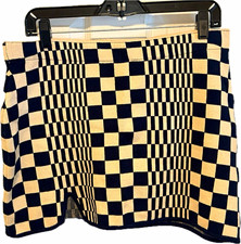 Urban Outfitters Women  s Check Knit Mini Skirt L Pull-On Elastic Waist Black crm