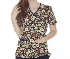 NWT Women's Large Scrubfinity PerformX Rose Green Floral Print Stretch Scrub Top
