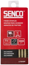 SENCO L17BABR 1-1/2" 18 Gauge 1/4" Crown Finish Staples, Galvanized Finish 1,000