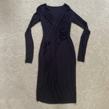 Unbranded Dress Women’s Size Small Black Bodycon Ribbed 3/4 Sleeve Ruffle V-Neck