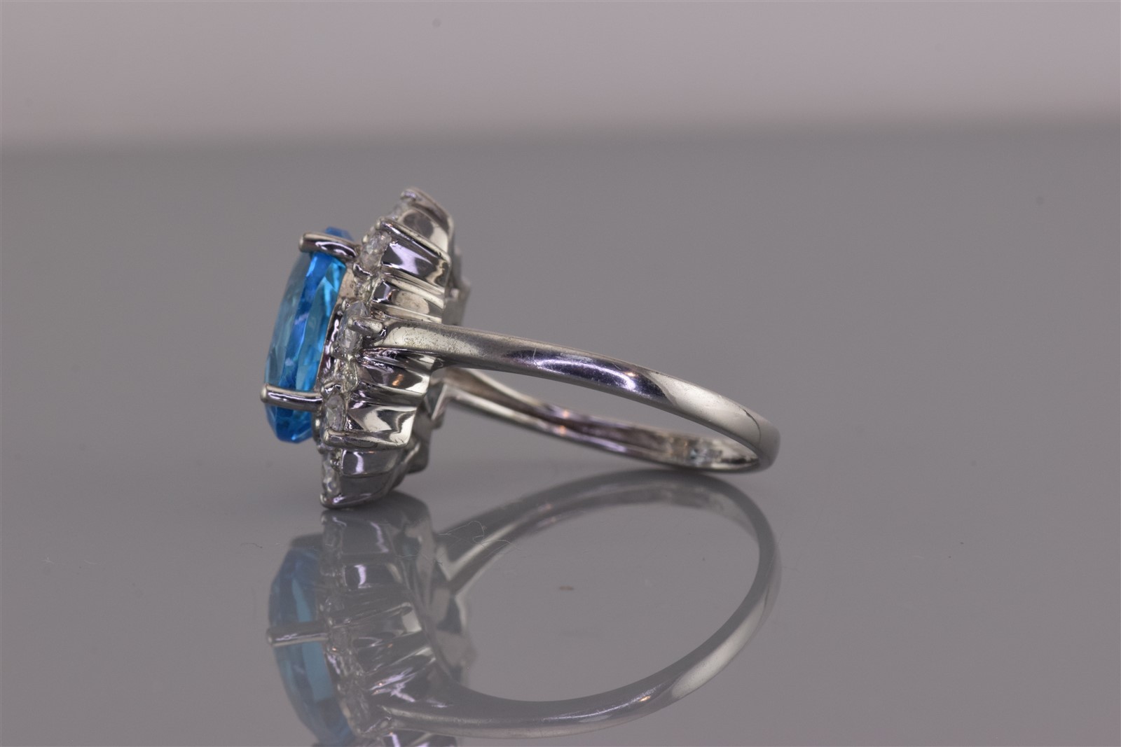 SJM Sterling Silver Blue & White Topaz Halo Burst Diamond Band Ring 925 Sz: 9