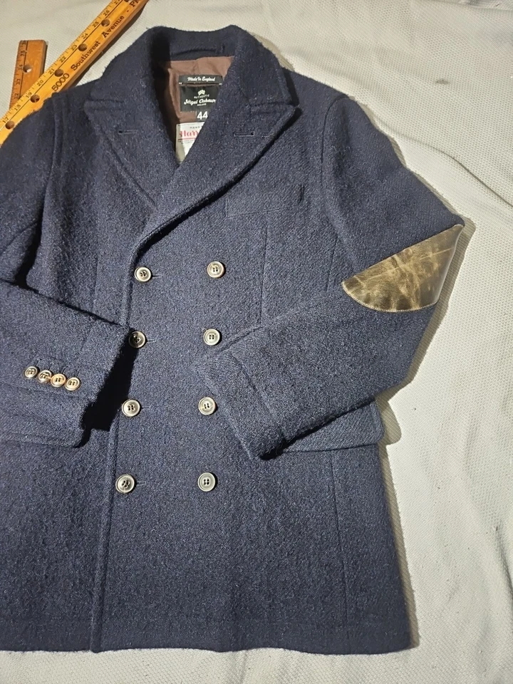 Nigel Cabourn Jacket Mens 44 Blue England Harris Tweed Hunting Peacoat Military  - Image 4 of 4
