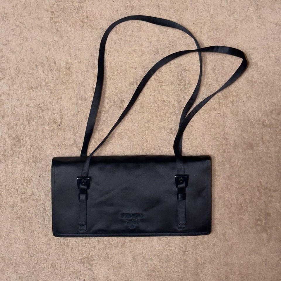 PRADA Satin Shoulder Bag Navy Vintage Discontinued