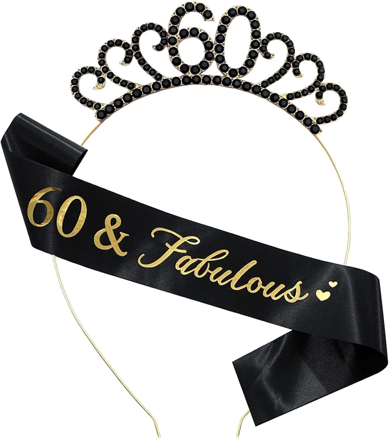 60th Birthday Sash and Crystal Tiara Crown,Hats for Women 60th Birthday Gift Pa