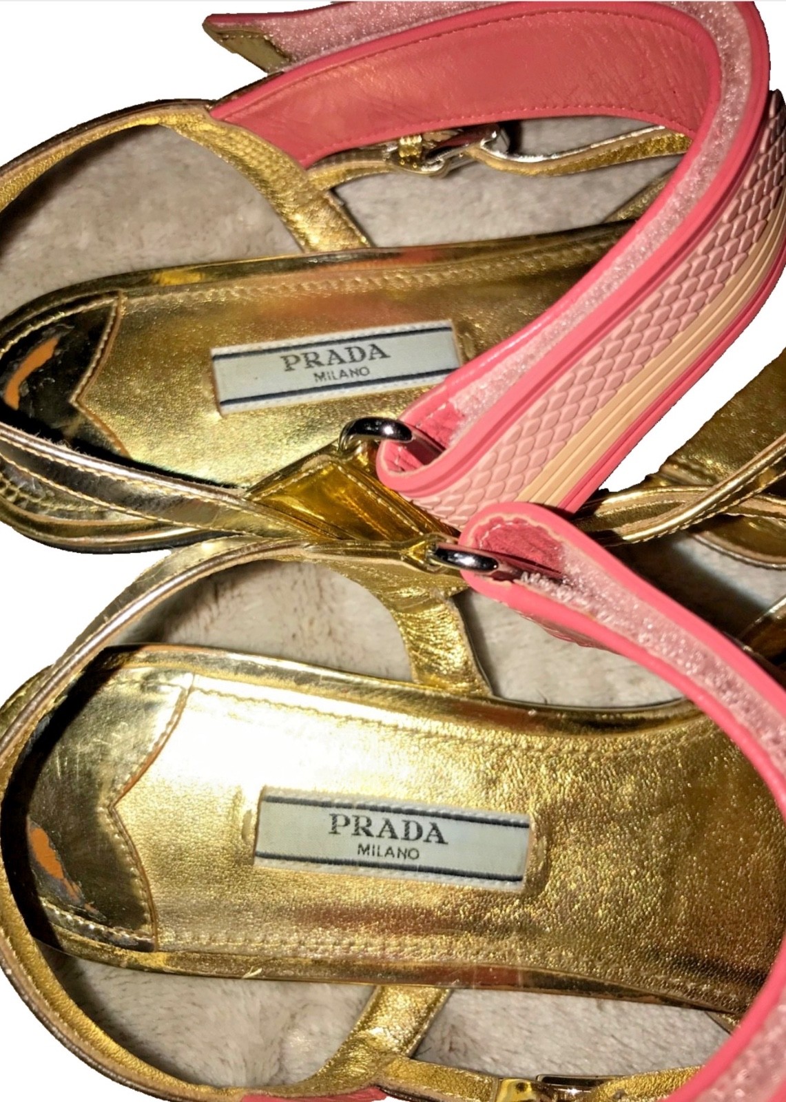 PRADA Woman's Metallic Gold Pointed Toe Slingback Strap X Sandals Size 38 thumbnail 9