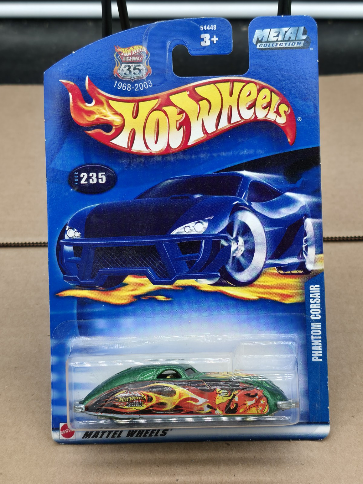 2002 Hot Wheels Mainline/Collector #235 PHANTOM CORSAIR Green w/Gold 5 Dot Spoke
