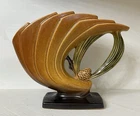 Roseville Art Pottery PINECONE Modern Pattern Fan Vase 472-6 Brown Green