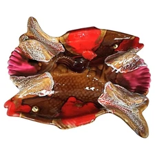 Beautiful Vallauris Compartmentalized Appetizer Dish - Fish & Rooster (2Y284)