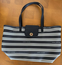 Tommy Hilfiger borsa tote a righe blu navy/bianco/grigio, magnetica, oro, tasche