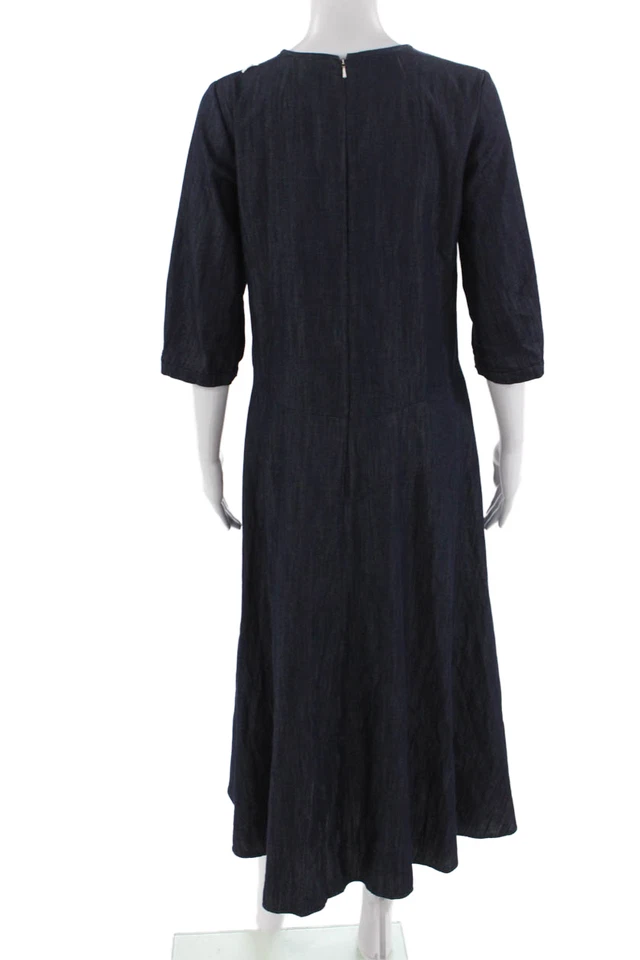 Vestido camisero S Max Mara para mujer línea A azul oscuro algodón manga 3/4 talla 4 Foto 3 de 4