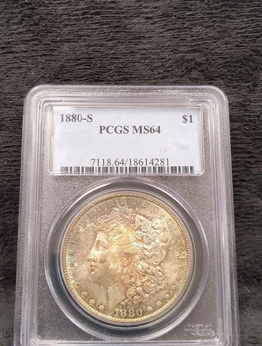 1880-S MORGAN SILVER DOLLAR PCGS CERTIFIED MS 64 Beautiful Rainbow Toning