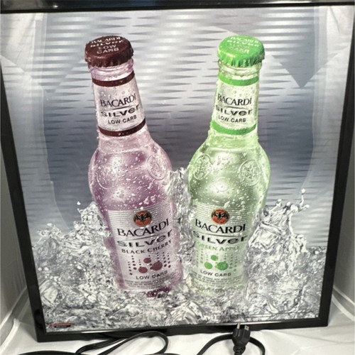 Vintage '05 Bacardi Silver Neon Light Bar Sign Black Cherry Green Apple 18"