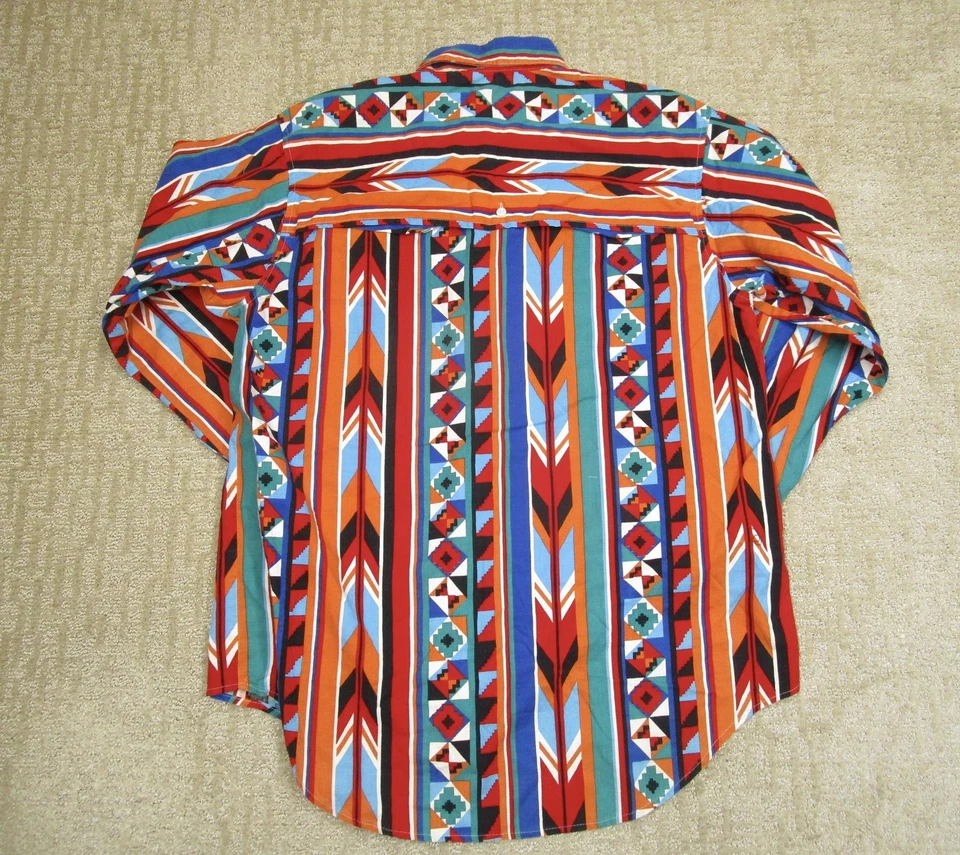Camisa De Colección Frontier Series Para Hombre Grande Multicolor Azteca Occidental Geométrica Años 90 Foto 3 de 4