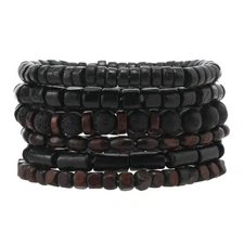 6Pcs Wooden Bracelet for Prayer Meditation Mala Beads Adjustable Handmade Bracel