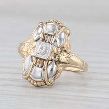 Vintage Diamond Ring 14k Yellow White Gold Filigree Size 6