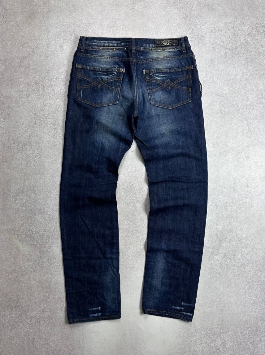 Jeans Roberto Cavalli Vintage Années 2000 - Bleu Tribal, Taille M - Etat Très Bon