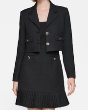 Karl Lagerfeld Paris Women's Black Tweed Cropped Blazer Jacket Size 14