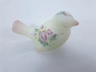 Vintage Fenton Satin Glass Hand Painted Rose Flowers Bird signed POWELL