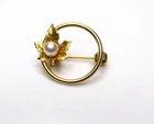 Vintage Gold Tone Pearl Brooch Pin Maple Leaf Costume Jewelry