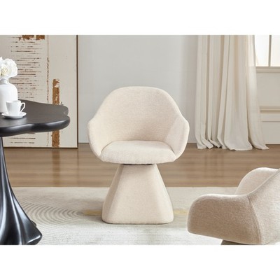 180° Swivel Barrel Chair Beige Upholstered Accent Armchair Curved Back Solid