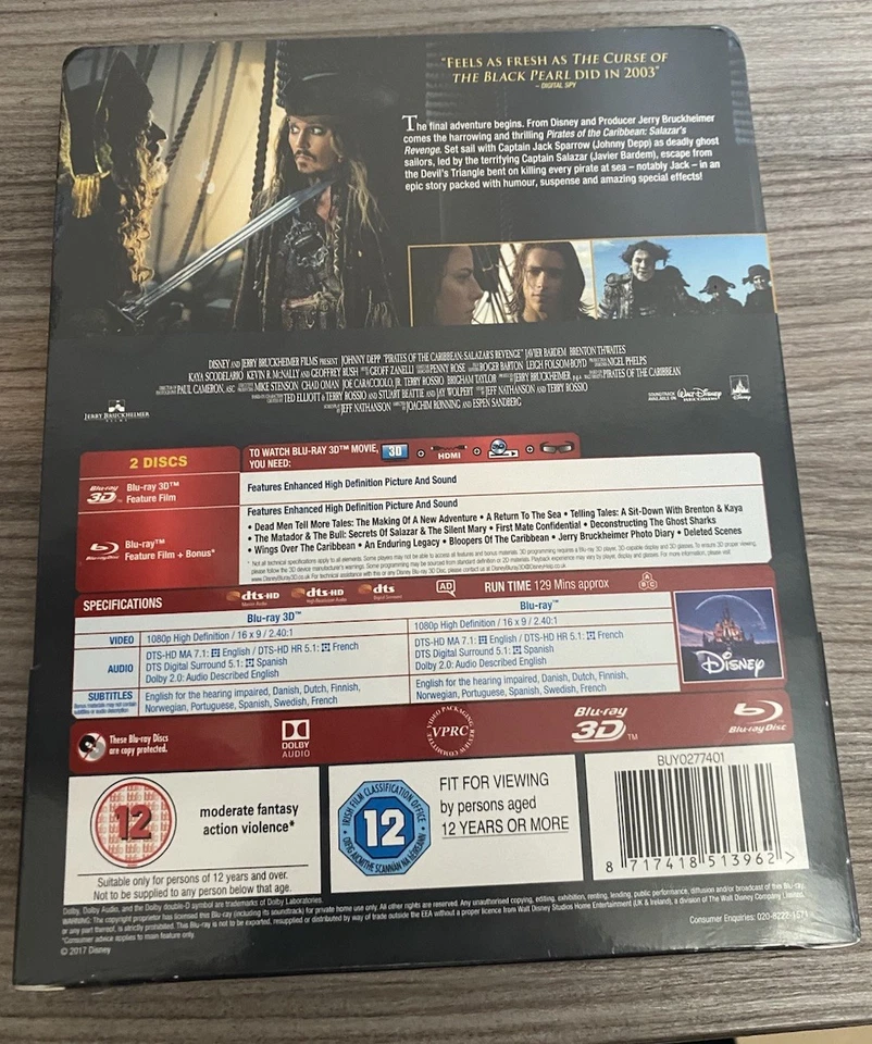 Disney Pirates of the Caribbean - Salazar's Revenge 2D/3D Steelbook - New/Sealed - Image 2 of 2