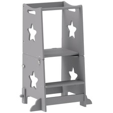 2-in-1 Toddler Step Stool Table Chair Set Safety Rail Pinewood EN71 Grey EN71 CE