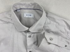 Eton Dress Shirt Men's 17.5/44 Light Gray Slim Fit Plaid Business Casual Preppy