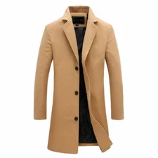 Mens Thick Coat Winter Warm Trench Outwear Overcoat Long Sleeve Button Jacket US