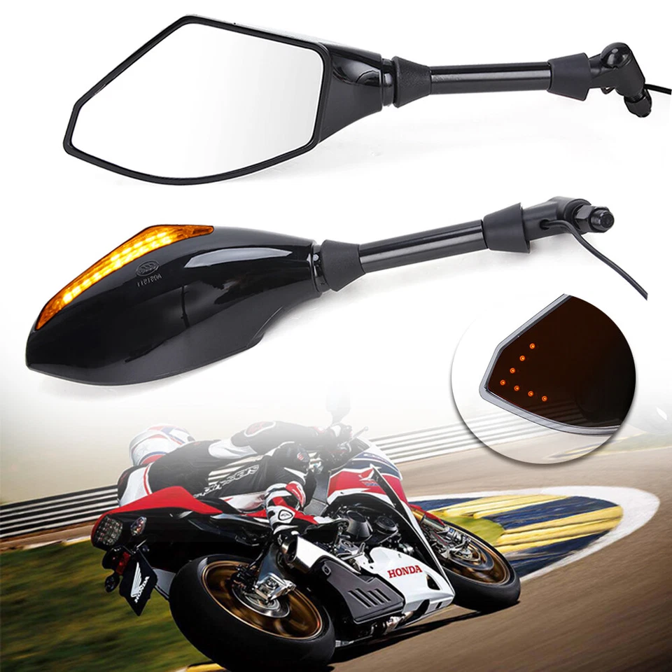 Espejos retrovisores laterales universales para motocicleta con luz LED intermitente para Honda Foto 3 de 4