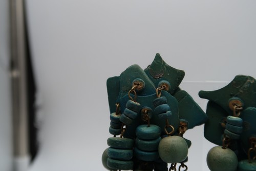 Pendientes largos colgantes de colección azul verde clip en bisutería - Imagen 5 de 11