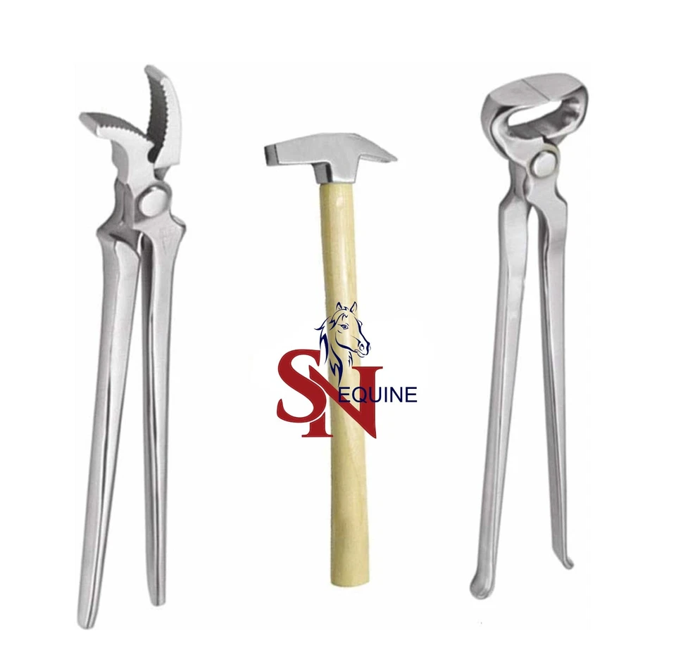 SN EQUINE Set of 3 PCS Horse Hoof Kit Nippers, Clincher and Hammer Trimming Shoeing
