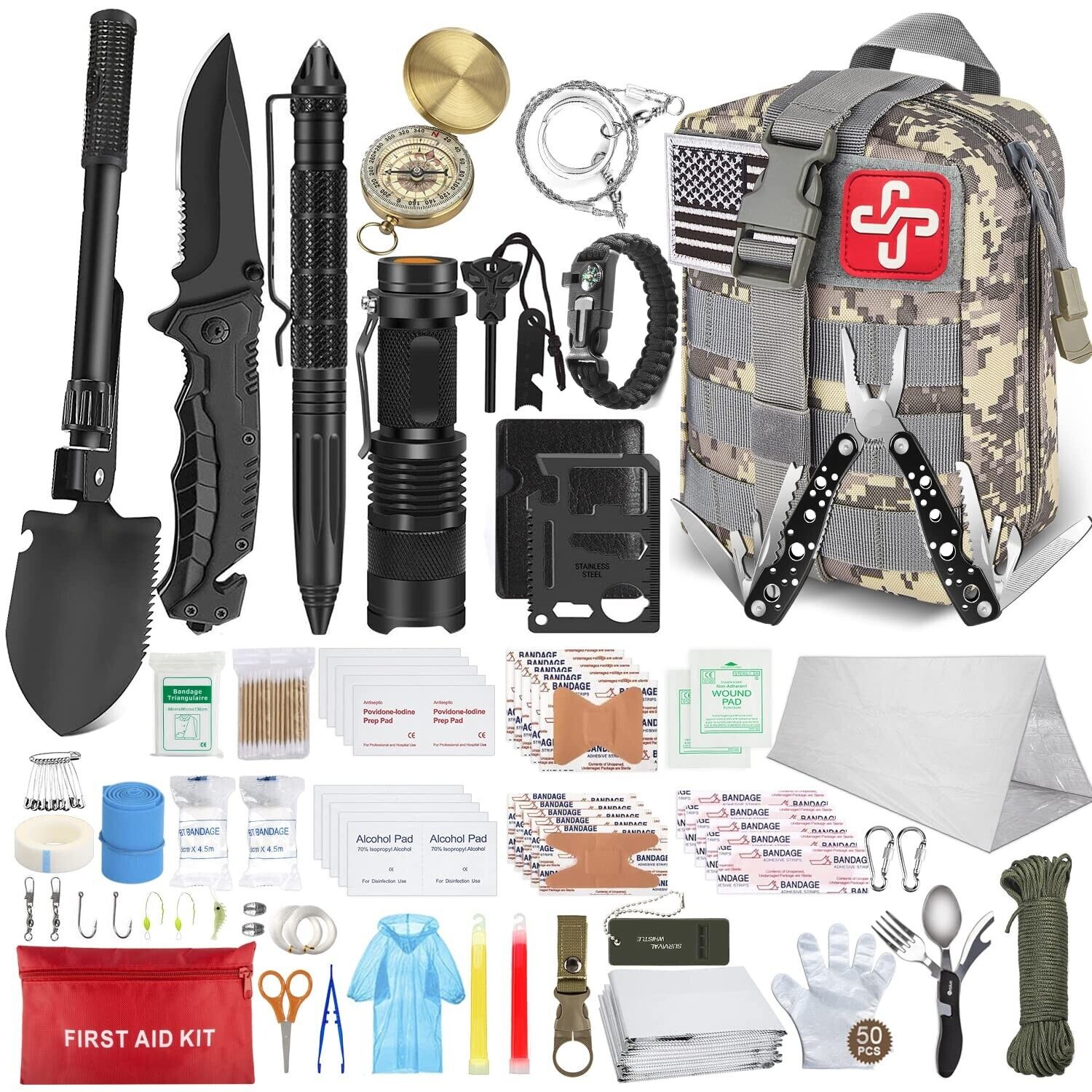 238Pcs Emergency Survival Kit And First Aid Kit, Professional Survival Gear T...