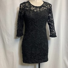Windsor Mini Dress Womens Small Black Embroidery Lace Long Sleeve Keyhole Back