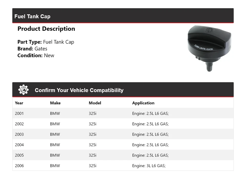Tapa de tanque de combustible para BMW 325i 2001-2006 puertas 2002 2003 2004 2005 Foto 2 de 4