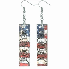In God We Trust Religious Patriotic Earrings USA Flag NO TARNISHING Wood Bar