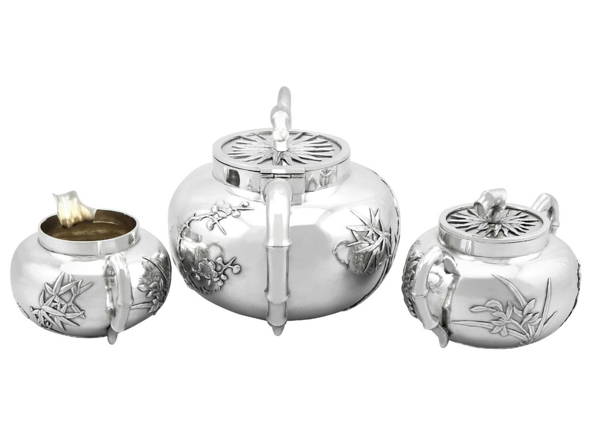 Chinese Export Silver Three Piece Tea Service - Antique Circa 1890