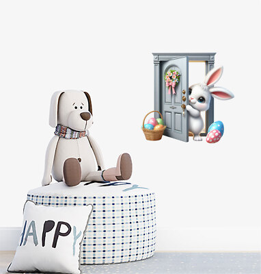 Ostern späht Hase Kaninchen Blumen Ei Wandbild Van Vinyl Aufkleber Abziehbilder a9941